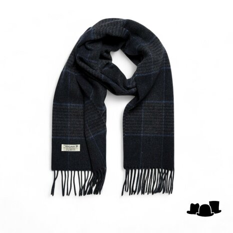 john hanly irish wool scarf medium charcoal indigo glencheck