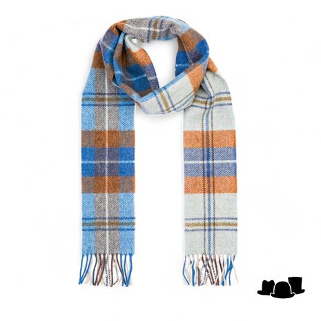 john hanly irish wool scarf long blue grey rust plaid