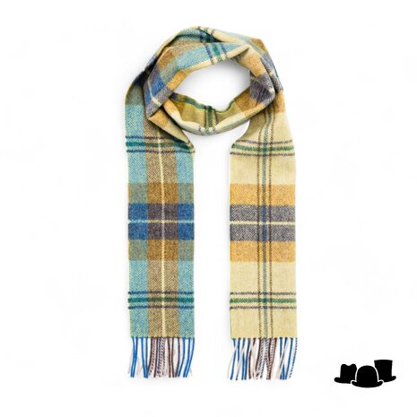 john hanly irish wool scarf long citrus blue brown plaid