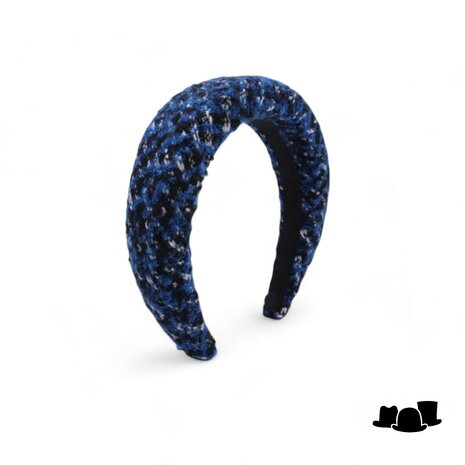 jos van dijck brede gewatteerde diadeem tweed royal blue and black