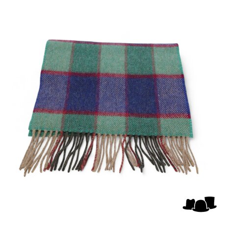 john hanly irish wool scarf short green blue red check