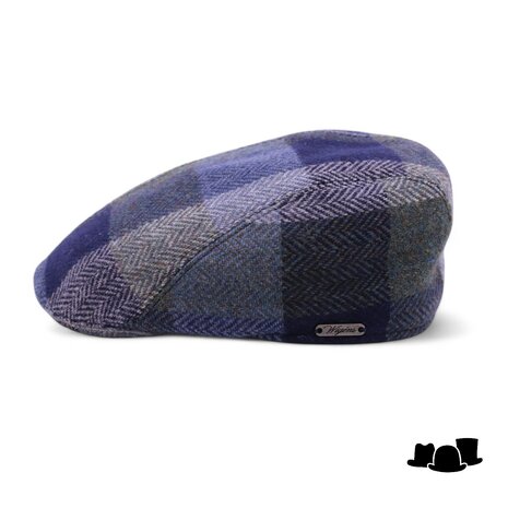 wigens ivy modern flat cap magee wool check blue petrol