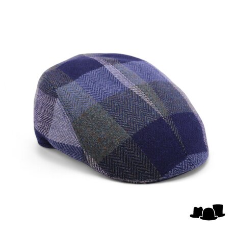 wigens ivy modern flat cap magee wool check blue petrol