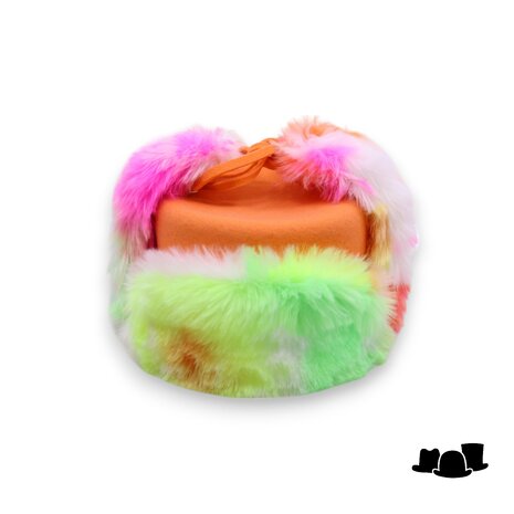 tesi unieke ushanka  muts merino en faux fur tie dye