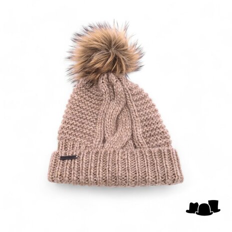 seeberger imitatiebont beanie pompon wolmix beige