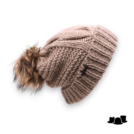 seeberger imitatiebont beanie pompon wolmix beige