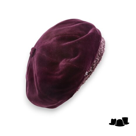 panizza baret fluweel aubergine en roze