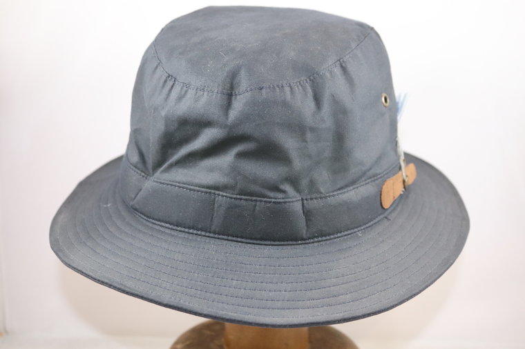 Wigens Bucket Classic Waxed Cotton Regenhoed Navy Gesp