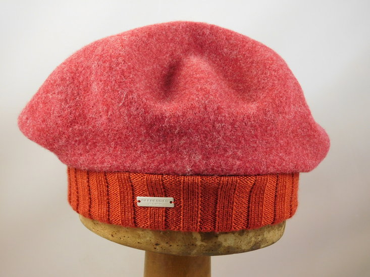 Seeberger Wollen Baret met gebreide rand Ruby red