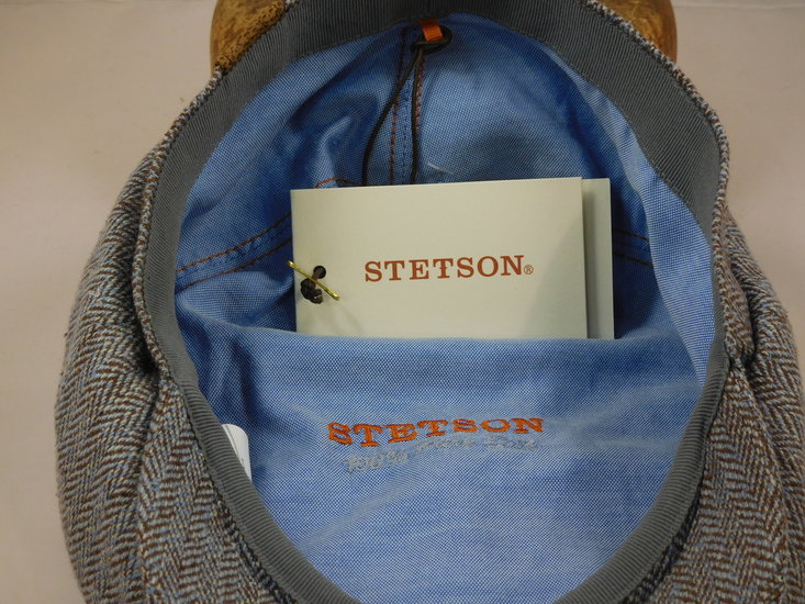 stetson hatteras newsboy cap silk visgraat bruinblauw