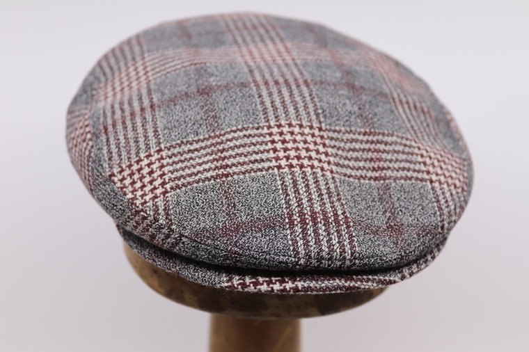 Portaluri Flat Cap Wool Glen Plaid Burgundy GREY