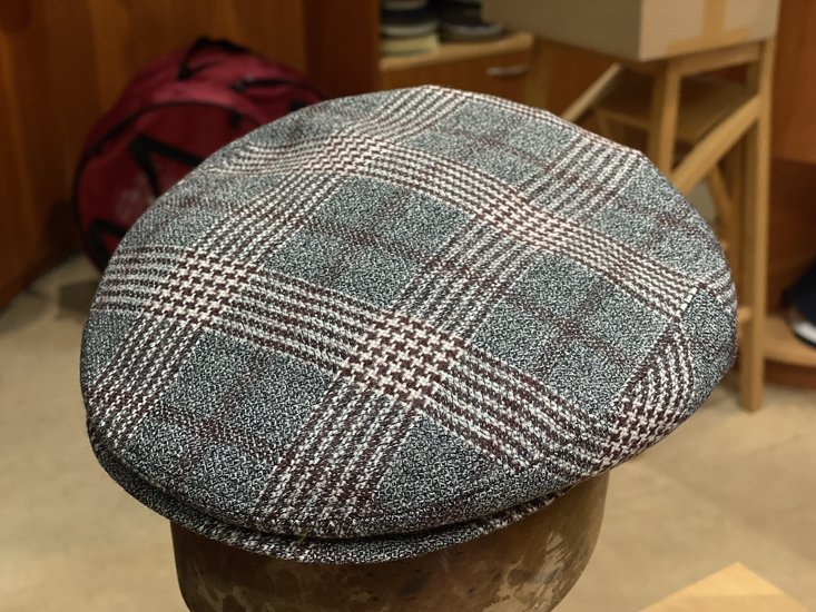 Portaluri Flat Cap Wool Glen Plaid Burgundy GREY