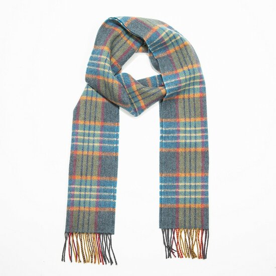 john hanly irish wool scarf long teal orange navy check