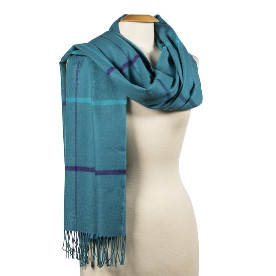 john hanly oversized merino scarf teal blue purple check