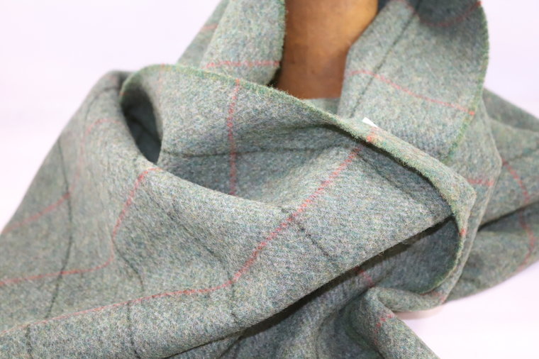 john hanly Irish wool scarf medium green charcoal grey red stripe