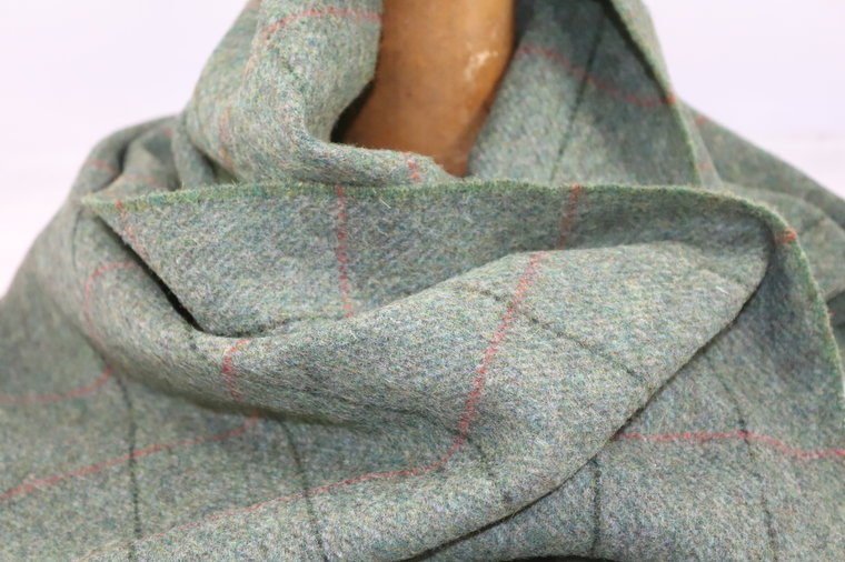 john hanly Irish wool scarf medium green charcoal grey red stripe