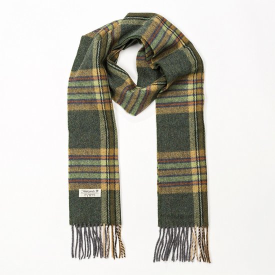 john hanly irish wool scarf long dark green mint mustard check