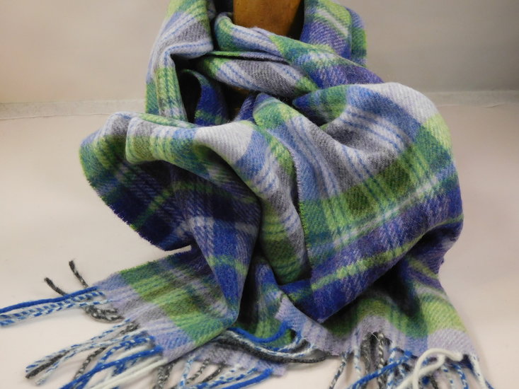 john hanly irish wool scarf long aqua navy fancy