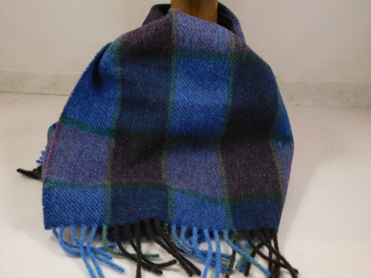 john hanly irish wool scarf short blue navy heather check