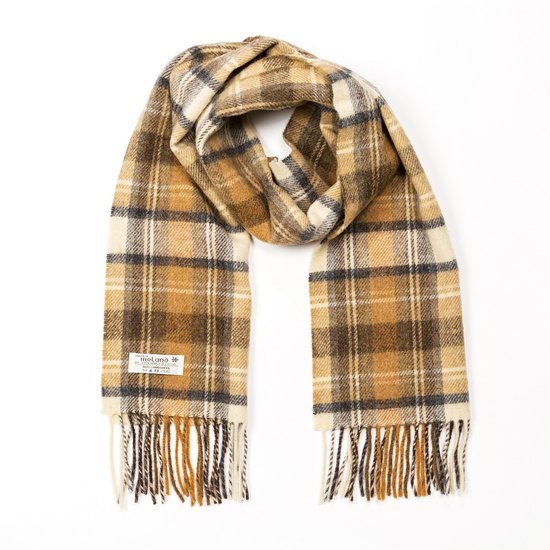 john hanly irish wool scarf short beige orange check