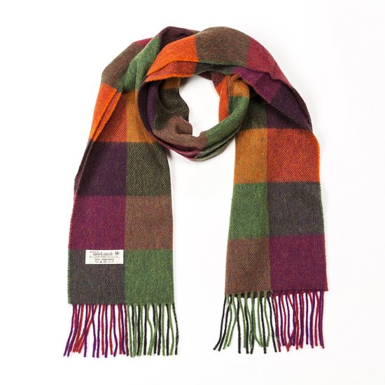 john hanly irish wool scarf short maroon green black check