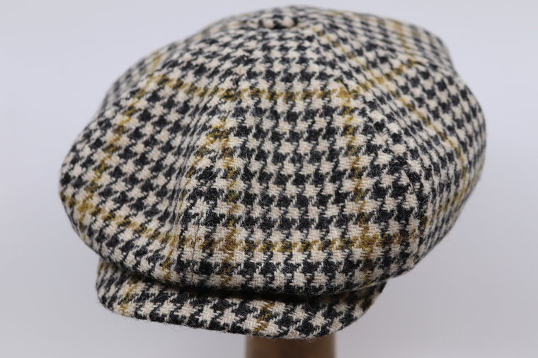 stetson 8 panel newsboy cap houndstooth harris tweed black mustard