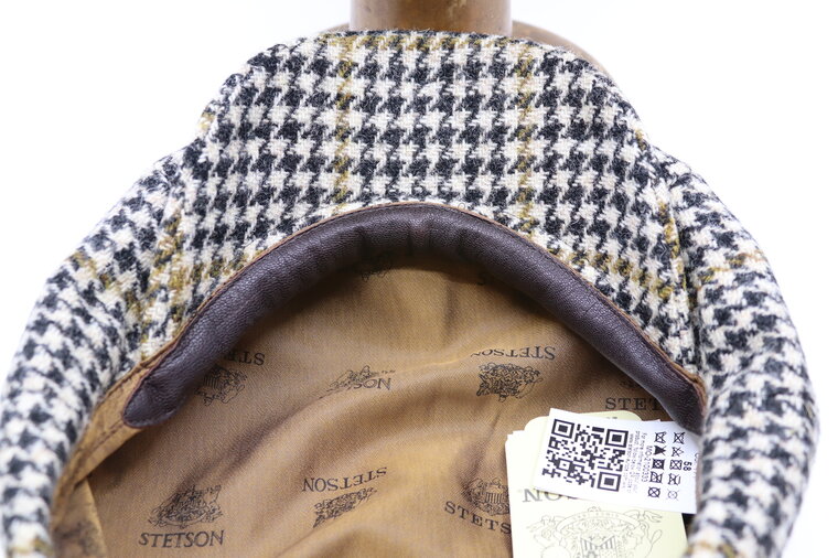 stetson 8 panel newsboy cap houndstooth harris tweed black mustard