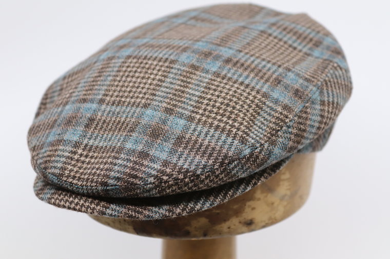 Jos van Dijck Flat Cap Wool Glen Plaid BRUIN AZURE