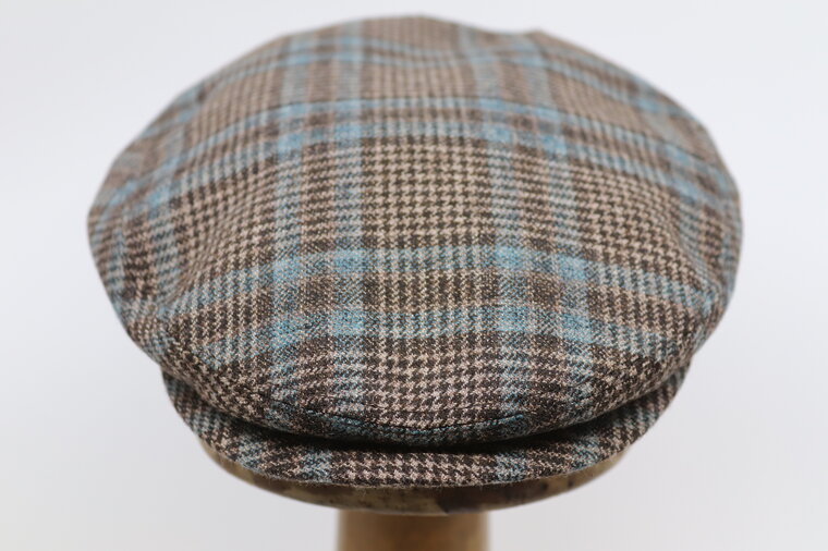 Jos van Dijck Flat Cap Wool Glen Plaid BRUIN AZURE