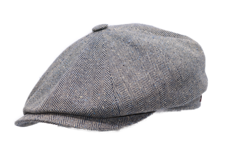 alfonso deste newsboy cap kyoto zijde visgraat naturel blauw