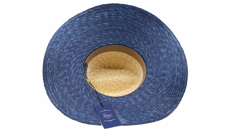 panizza fedora brede rand stro naturel en donkerblauw