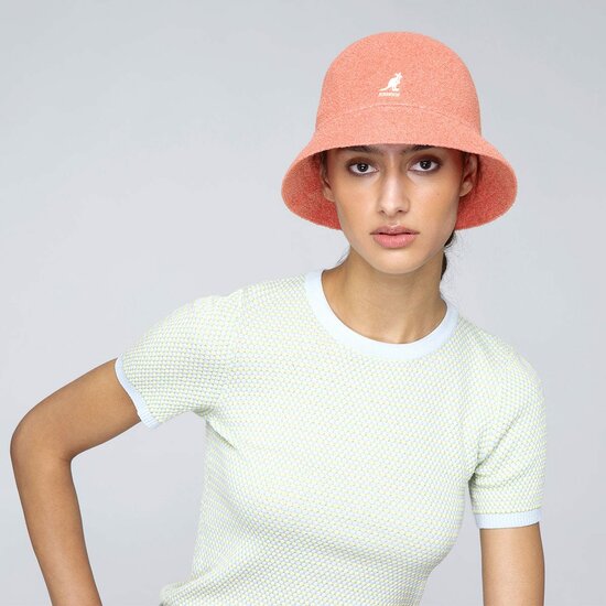 kangol bucket hat casual bermuda peach pink