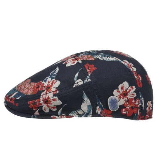 stetson flat cap flowlin linen flowers blue