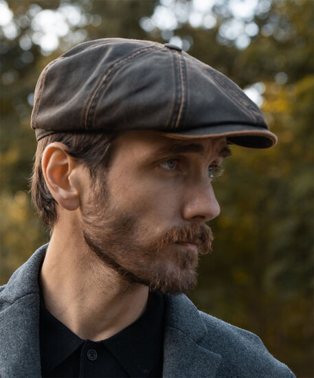 stetson hatteras newsboy cap old coated cotton brown