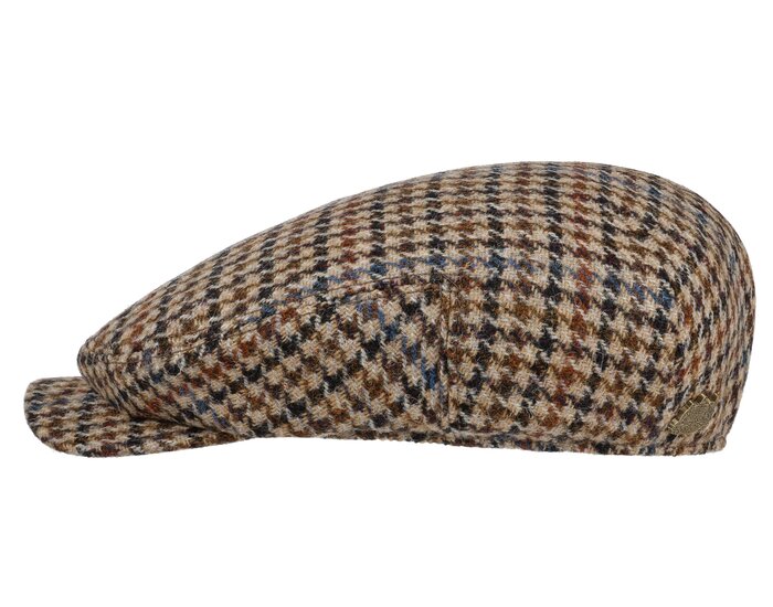 stetson driver cap harris tweed wool long peak houndstooth beige camel denim