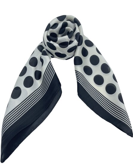 onkar neckerchief sjaaltje satijn polkadots black and white