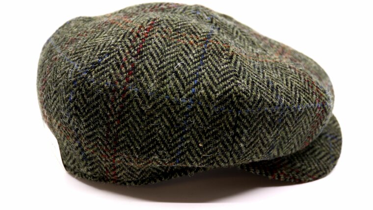 Wigens newsboy retro cap wool herringbone harris tweed hunter green