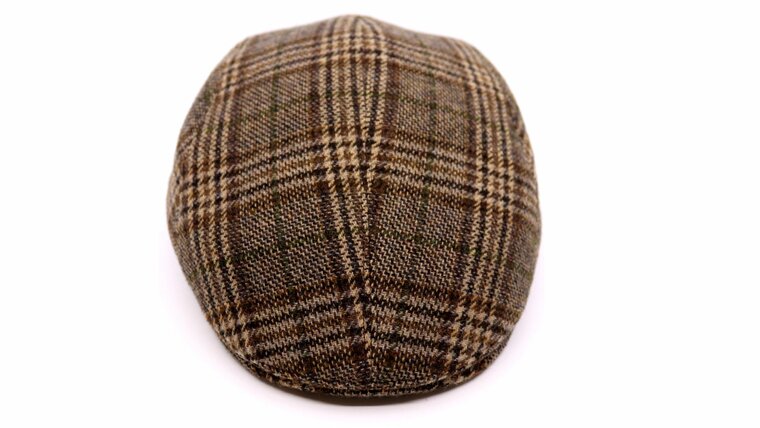 wigens ivy modern flat cap merino wool check beige brown