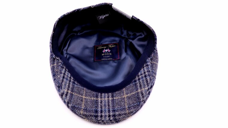 wigens ivy modern flat cap merino wool check blue grey