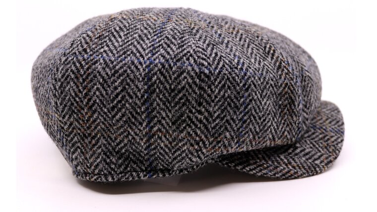 wigens newsboy retro cap wool herringbone harris tweed grey