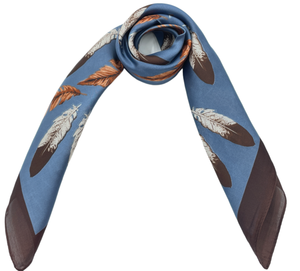 onkar neckerchief sjaal feathers blue and brown