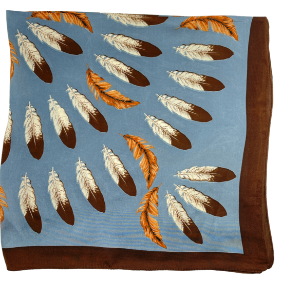 onkar neckerchief sjaal feathers blue and brown