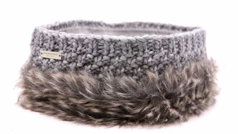 seeberger knitted hoofdband imitatiebont smoke grey