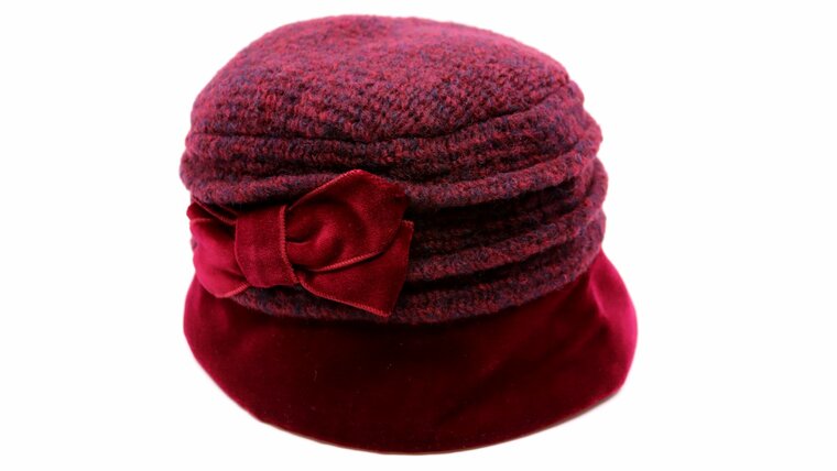 panizza cloche met strik clarice wolmix en fluweel bordeaux