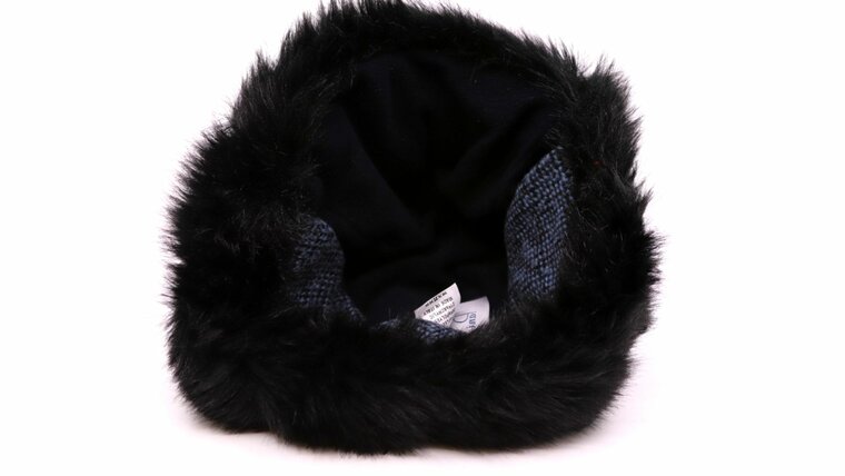 panizza cloche faux fur met oorflappen blauw en zwart