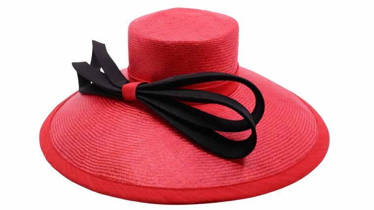 whiteley occasion hat parasisal Wwide brim tulip red and black