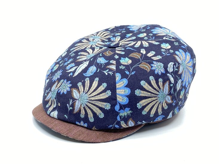 alfonso d este newsboy cap kyoto linnen floral fantasie bruin blauw