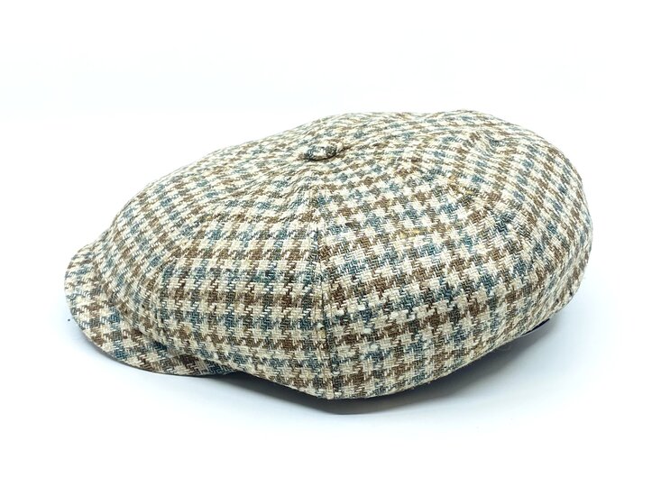 stetson newsboy cap hatteras wool and silk cerruti houndstooth brown beige sage green