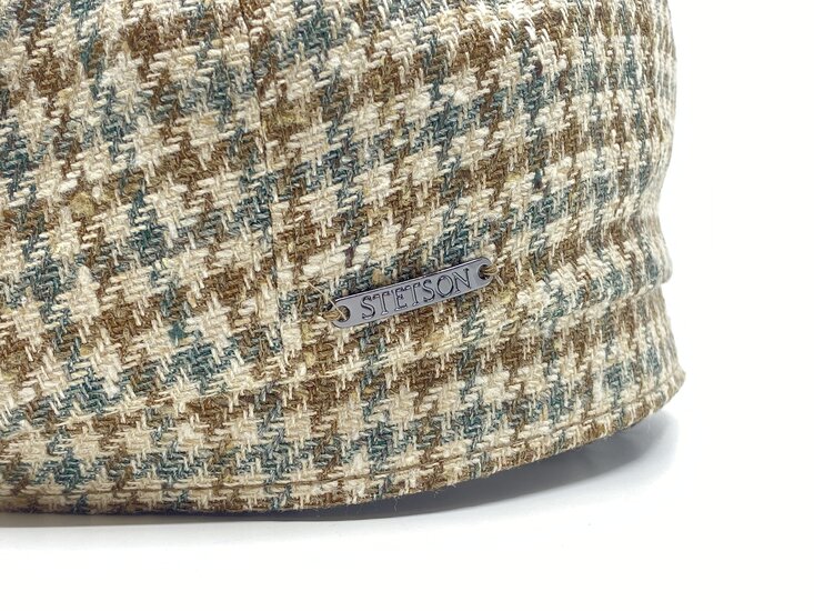 stetson newsboy cap hatteras wool and silk cerruti houndstooth brown beige sage green