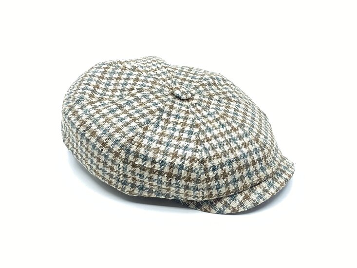 stetson newsboy cap hatteras wool and silk cerruti houndstooth brown beige sage green